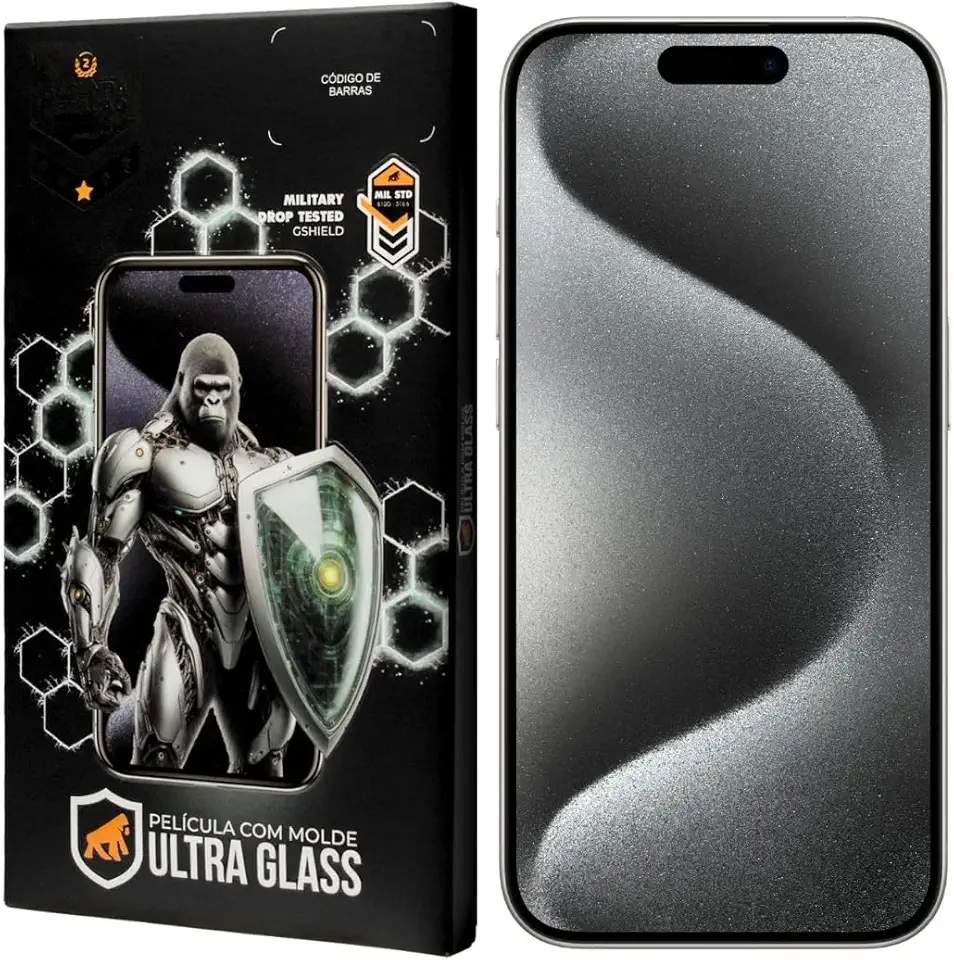 Gshield Película de Vidro Temperado Ionizado Anti-Reflexo Anti Impacto 100% de sensibilidade Tela Toda, Ultra Glass para (iPhone 15 Pro Max)