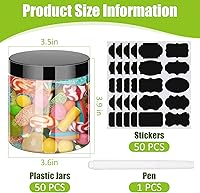 Vista 2 de Zubebe Paquete de 50 tarros de plástico de 16 onzas con tapas, recipientes herméticos de plástico transparente, recipientes vacíos redondos