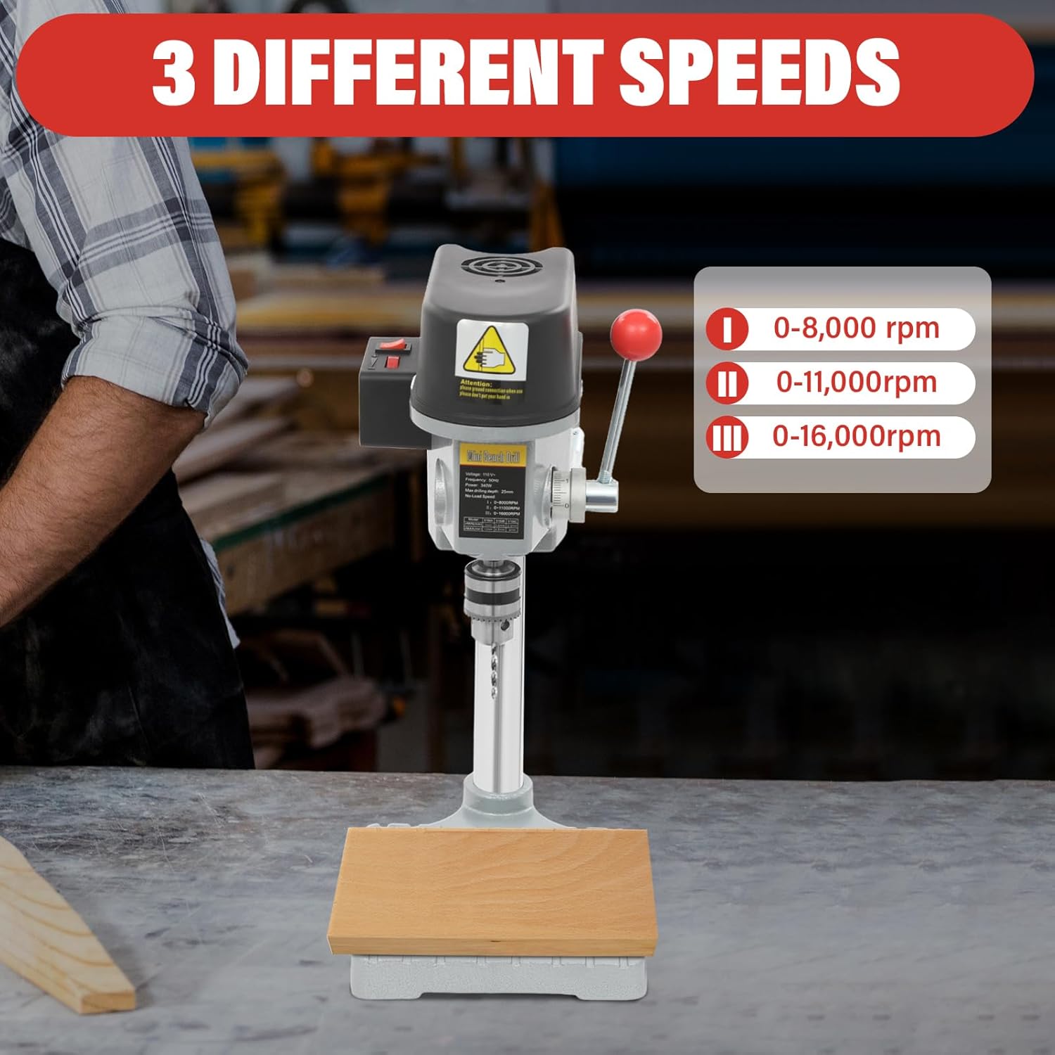 Drill Press Table Bench Press Mini Drill Press Stand Tabletop Drilling Machine High Precision Drilling Cast Iron Steel 340W Copper Motor Variable Speed, 0-14100 RPM