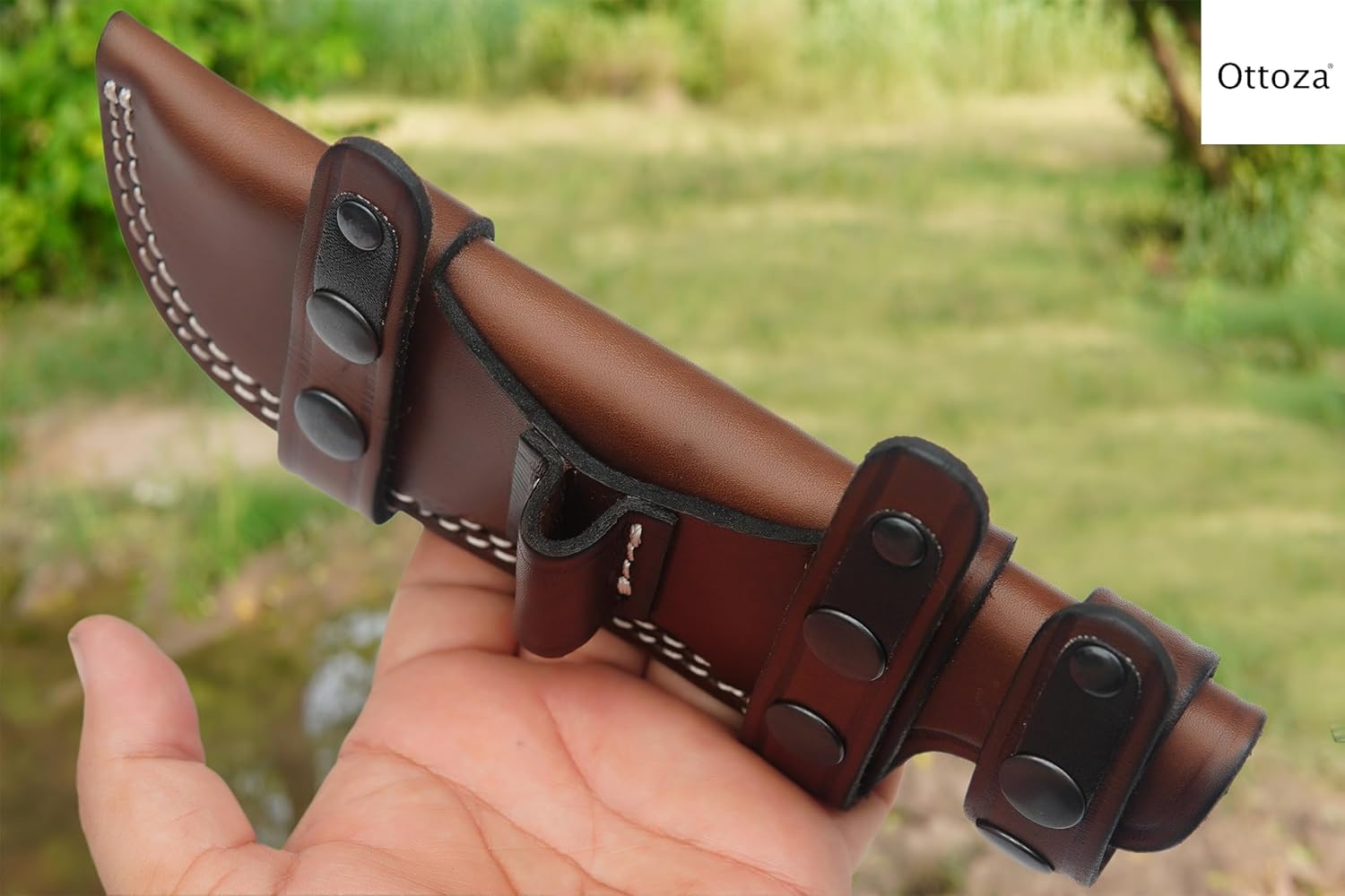 Ottoza TOP GRAIN Leather Knife Sheath for Fixed Blade Knives, RIGHT HAND Leather Knife Holster Holder, Horizontal Sheath for Belt No:2