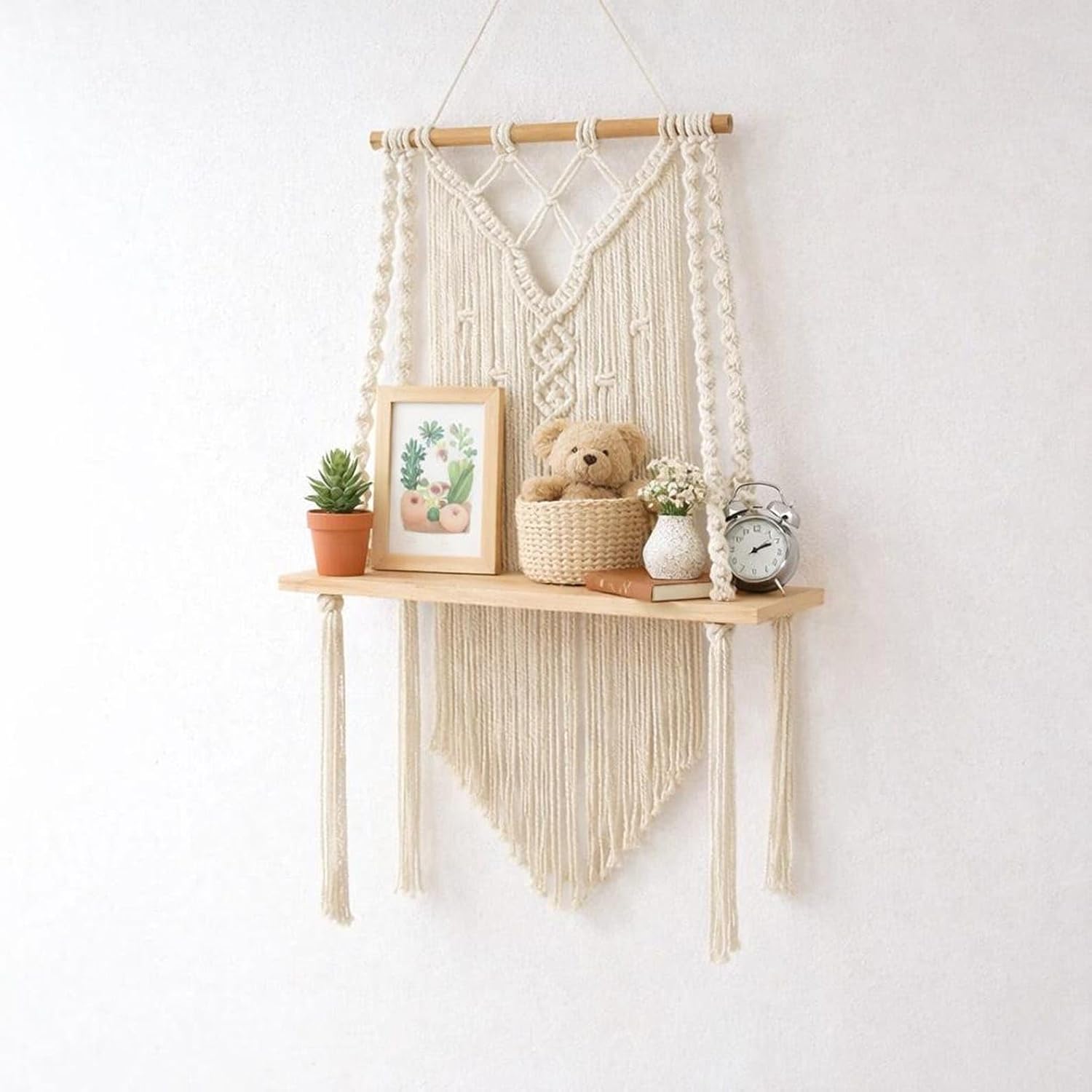 Boho Wall Shelf Gift, Macrame Hanging Shelf for Bedroom, Handmade Cotton Rope Decor, Housewarming Gift Idea-S
