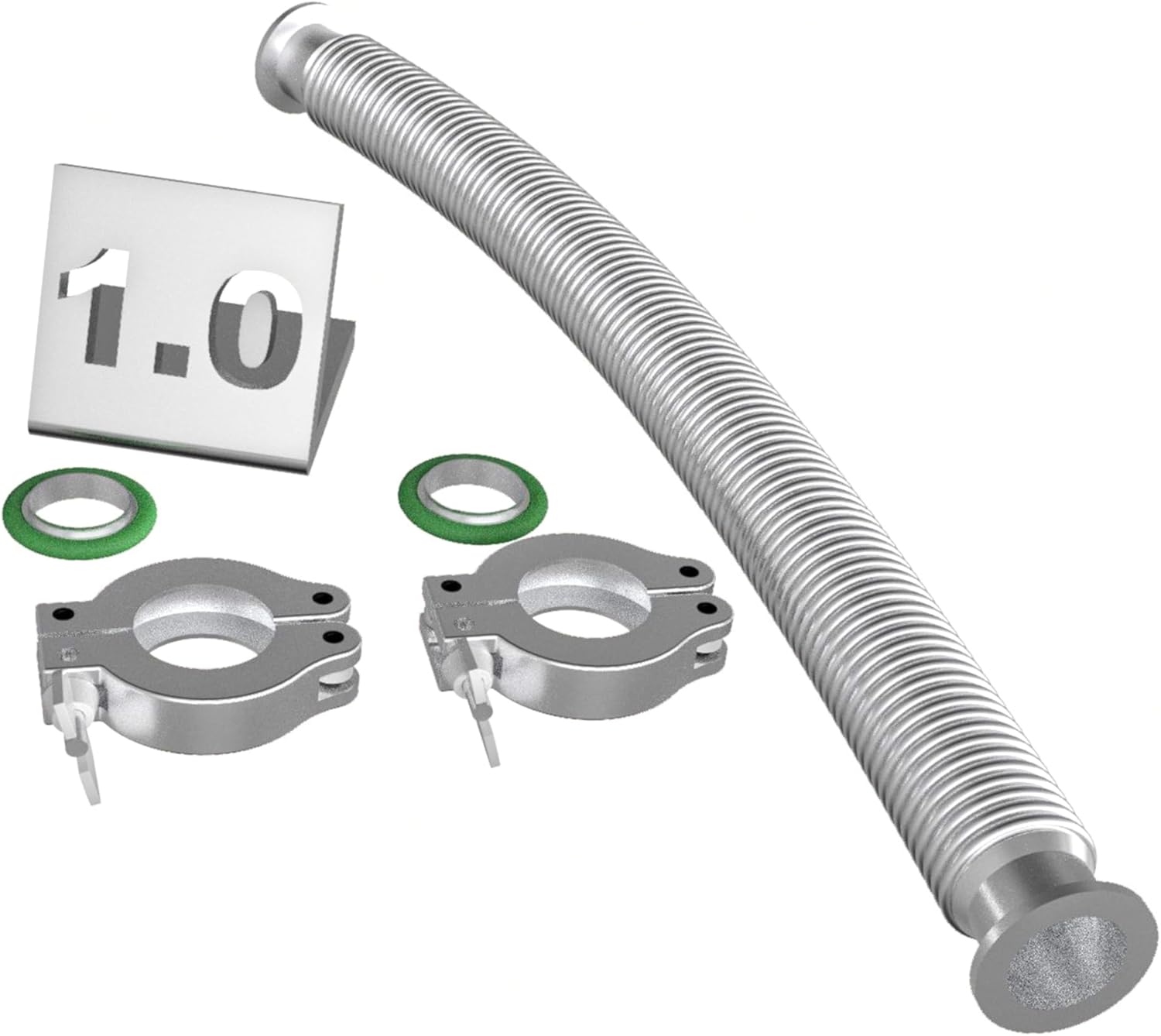 bmotiontech NW25 KF25 flexible corrugated vacuum bellow hose with 2pcs Aluminum clamp, SS centering rings & FKM O-rings (3000mm appox. 9.8ft KF25)