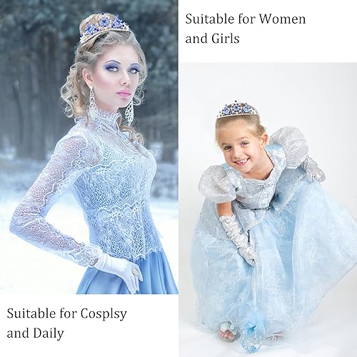 Miniatura 3 de Tiaras de Elsa de Frozen para niñas, copos de nieve, coronas de princesa para niñas, tiara y corona de cristal azul zafiro para mujeres, corona de