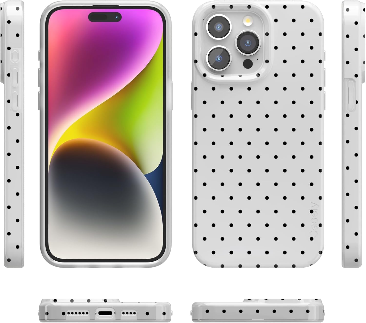 Casely iPhone 15 Pro Case | On the Dot | White Polka Dot | Compatible with MagSafe | Classic Ultra Slim Design