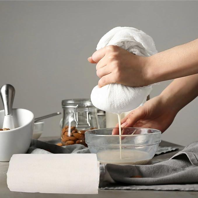 100% Unbleached Cotton Cheesecloth – Reusable Muslin Strainer Fabric for Nut Milk, Cheese Making & Baking | Fine Weave Filter Cloth for Cooking & Straining (1 Meter, 96x96 cm, Off-White)