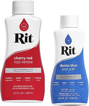 Liquid Fabric Dye, 8-Ounce, Cherry Red & Liquid Fabric Dye, 8-Ounce, Denim Blue Bundle Edition