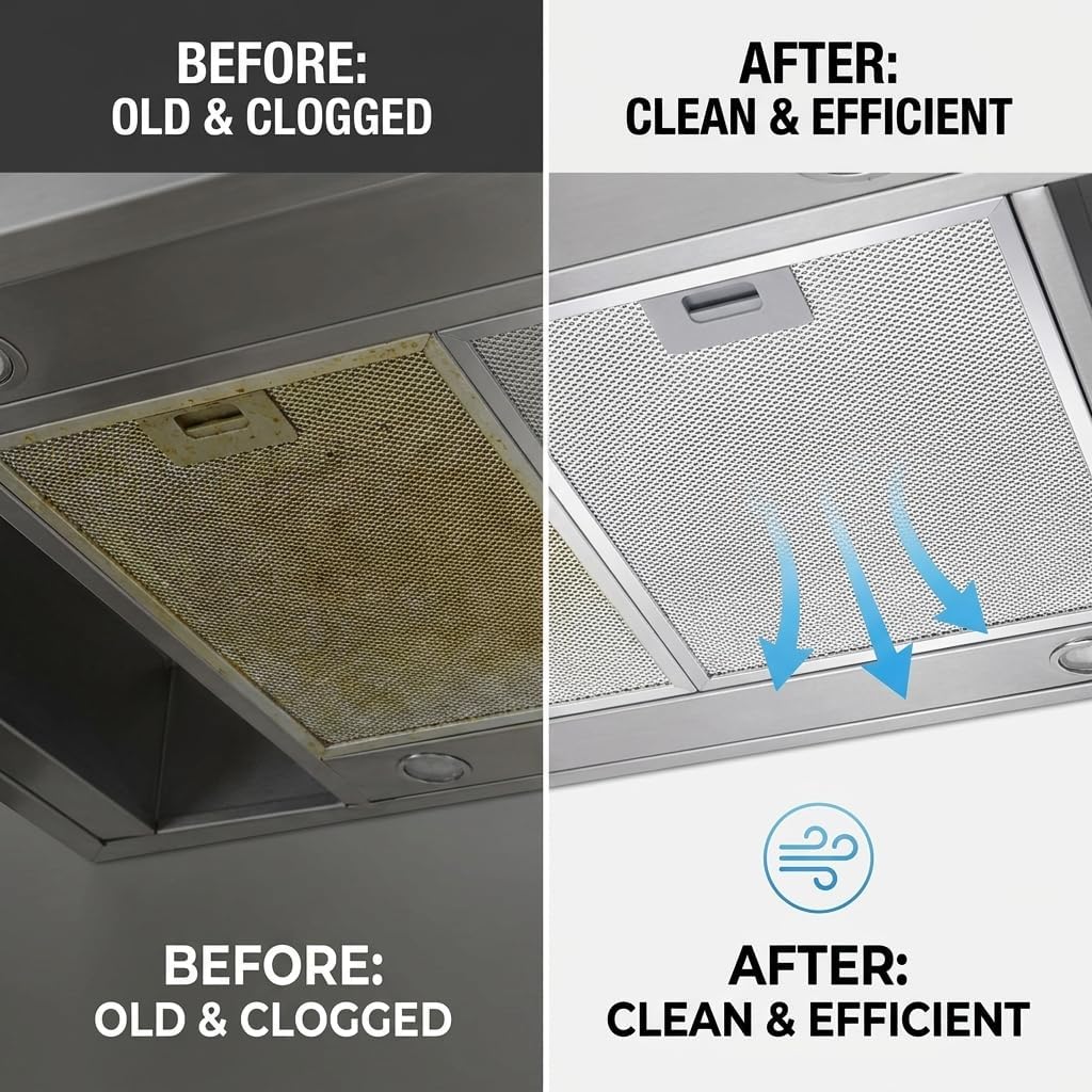 2-Pack Aluminum Mesh Grease Filter with Stainless Steel Frame Compatible with Winflo Range Hood, 13.56 x 13.69 Inches