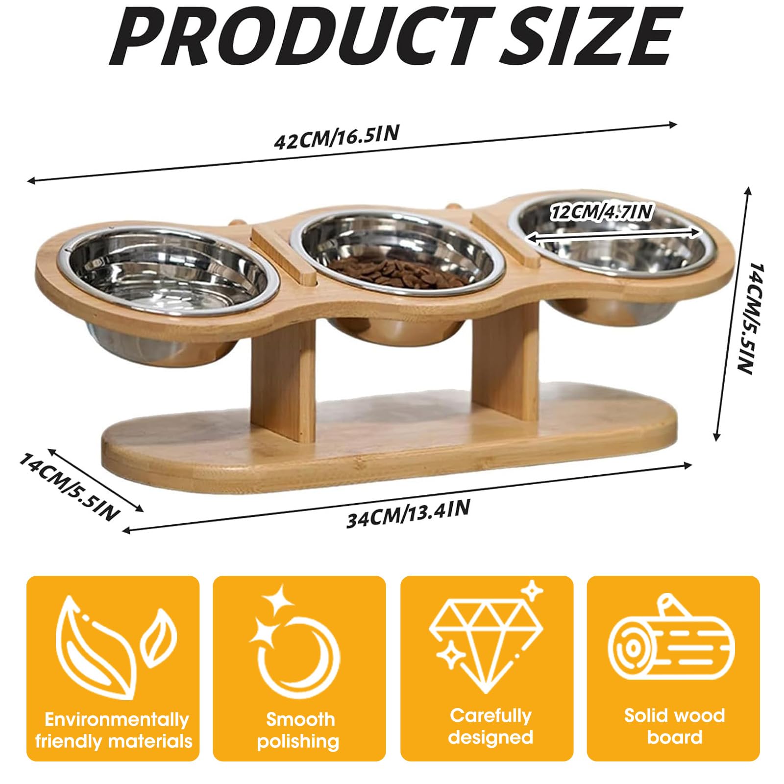 Surélevée Bol Chat Gamelle Chat avec 3 Bols en Acier Inoxydable, Hauteur Réglable–Support pour Eau et Nourriture Adaptée Aux Chats Et Petits Chiens