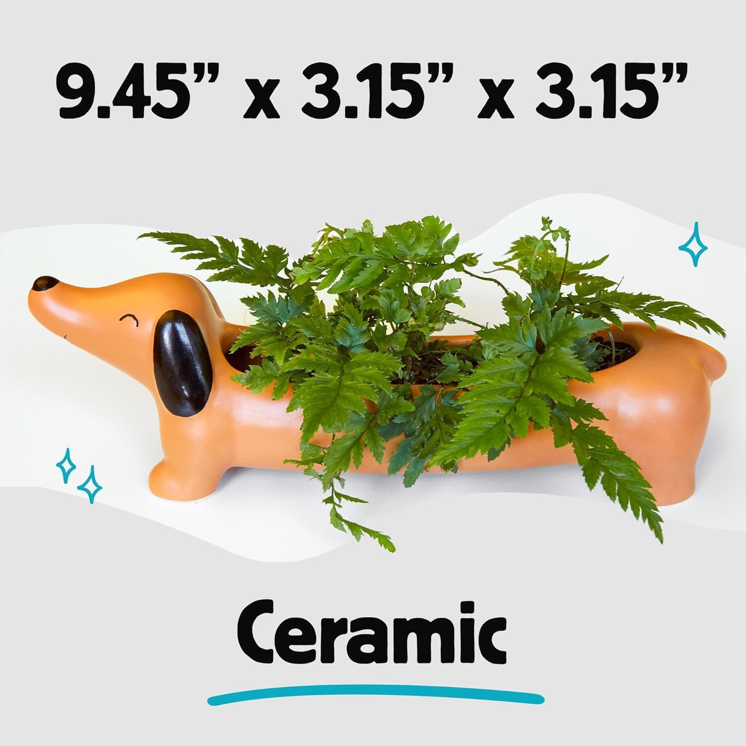 Kikkerland Daisy The Dachshund Porcelain Dog Planter – Small Pot for Flowers, Succulents, Plants – Decor for Home, Garden, or Office