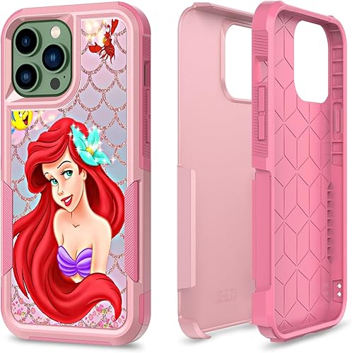 CASE TOWN Funda de teléfono para iPhone 13 Pro, lindo diseño de sirena de doble capa, resistente, a prueba de golpes, funda protectora de silicona