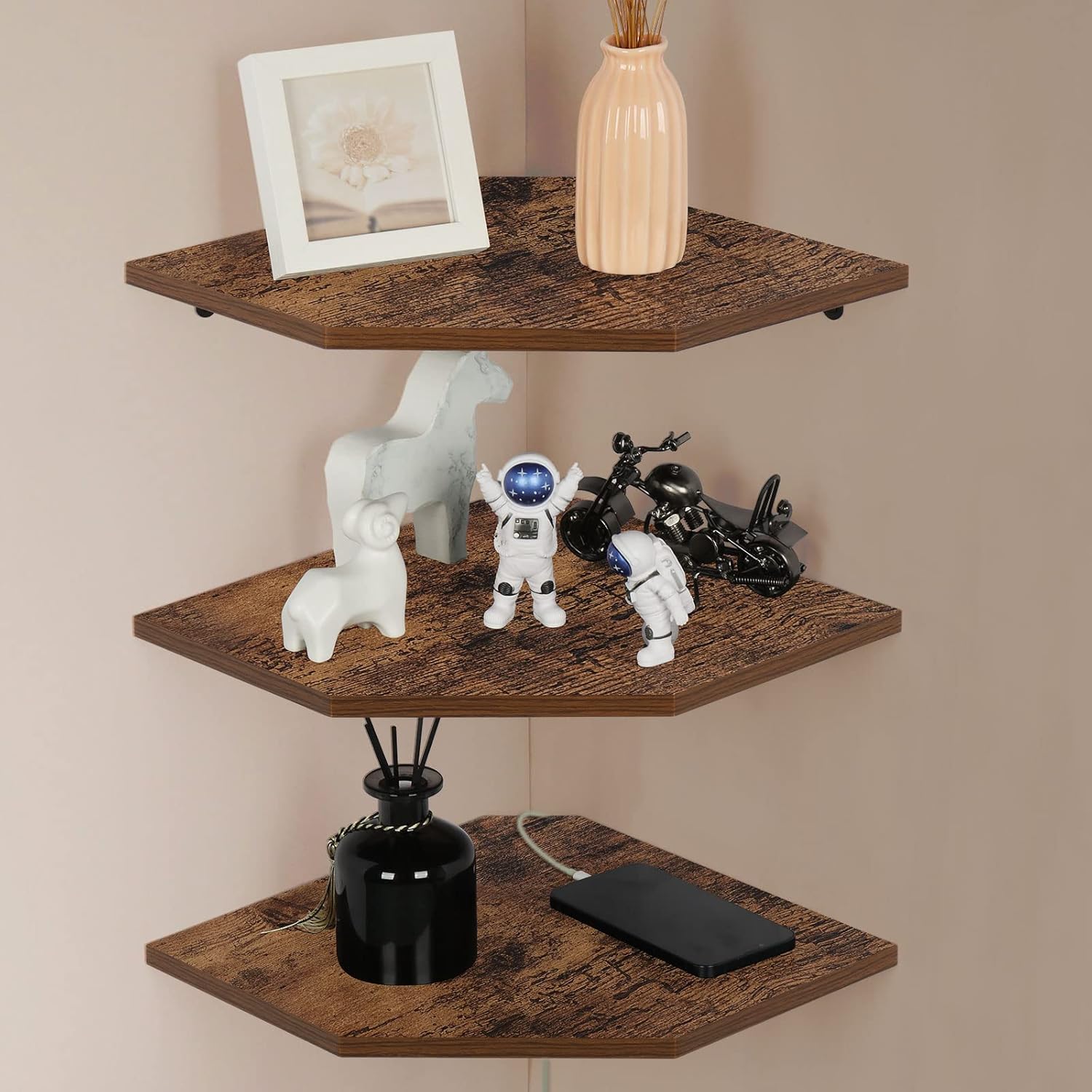 Corner Wall Shelf Set of 3 Floating Corner Shelves for Wall Storage