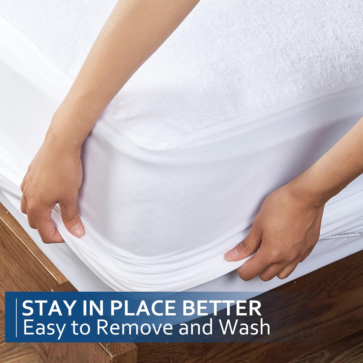 downluxe King Mattress Protector Waterproof - Smooth Soft Cotton Terry Mattress Cover - 76" x 80" Noiseless Bed Mattress Protector (White)