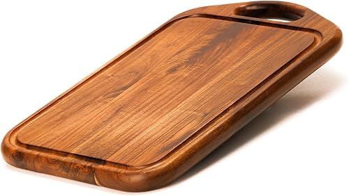 VieWood Tabla de cortar de madera de acacia para cocina, tabla de madera de 13 x 8 pulgadas con ranura para jugo, mango de agarre y agujero para