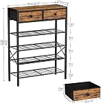 5 Rack de chaussures Tier Entryway, Organisateur de chaussures avec 2 Tiroirs, étagère en métal pour 16-20 paires avec plateau en bois pour placard, brun rustique