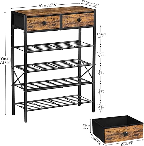 Miniatura 3 de Zapatero para entrada, organizador de zapatos de 5 niveles con 2 cajones no tejidos, estante de almacenamiento de metal para 16-20 pares de zapatos,