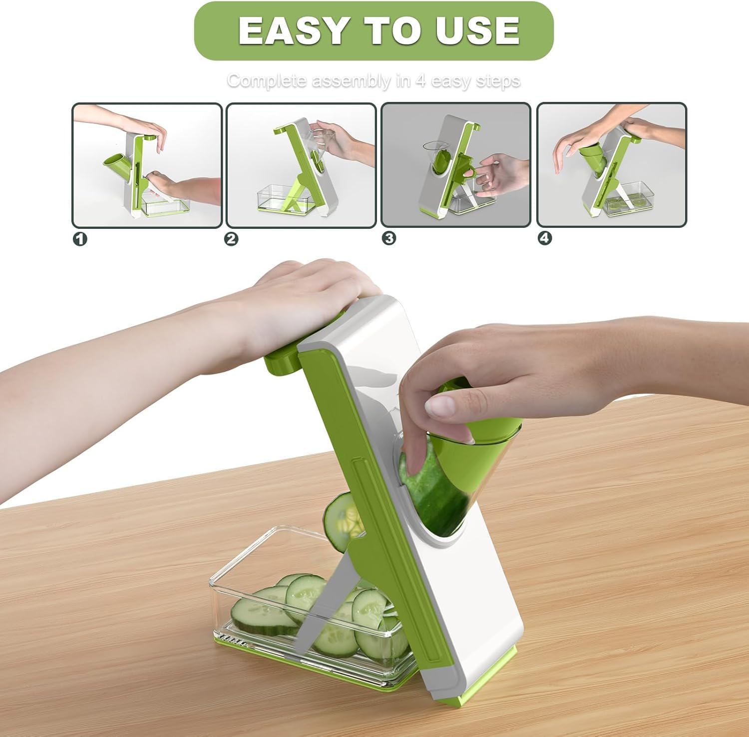 Eletronova Safe Mandoline Slicer for Kitchen, Vegetable Slicer for Kitchen，Kitchen Food Slicer, French Fry Cutter Julienne Dicer for Vegetables Grey (White & Green)