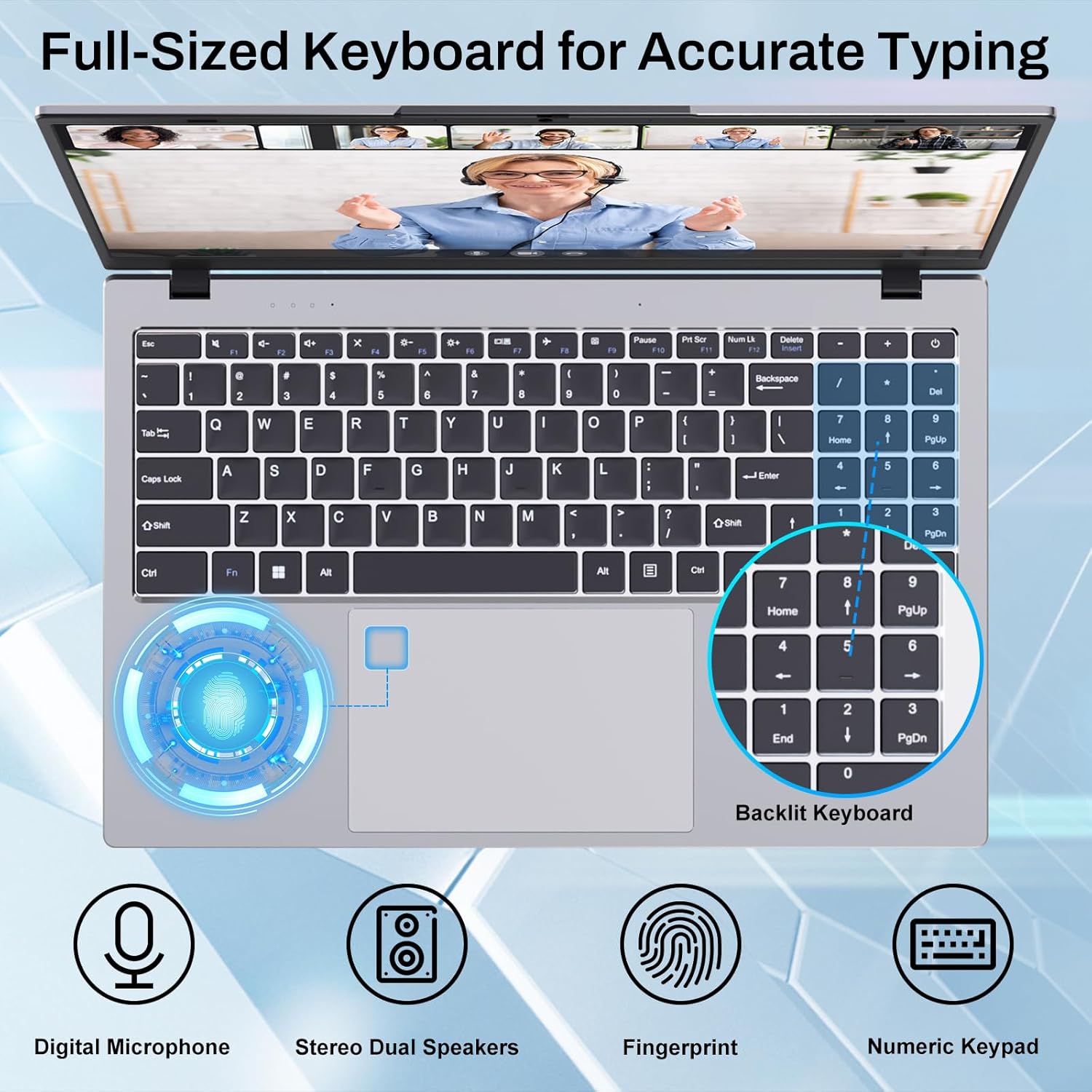 2025 Gina 15 15.6 Inch FHD Windows 11 Pro Laptop Computer for Home/School/Business, Intel 4-Core N100 up to 3.4GHz, 16GB DDR5 RAM, 1TB SSD, Free Office, Fingerprint, Numeric Keypad, Webcam, Type-C