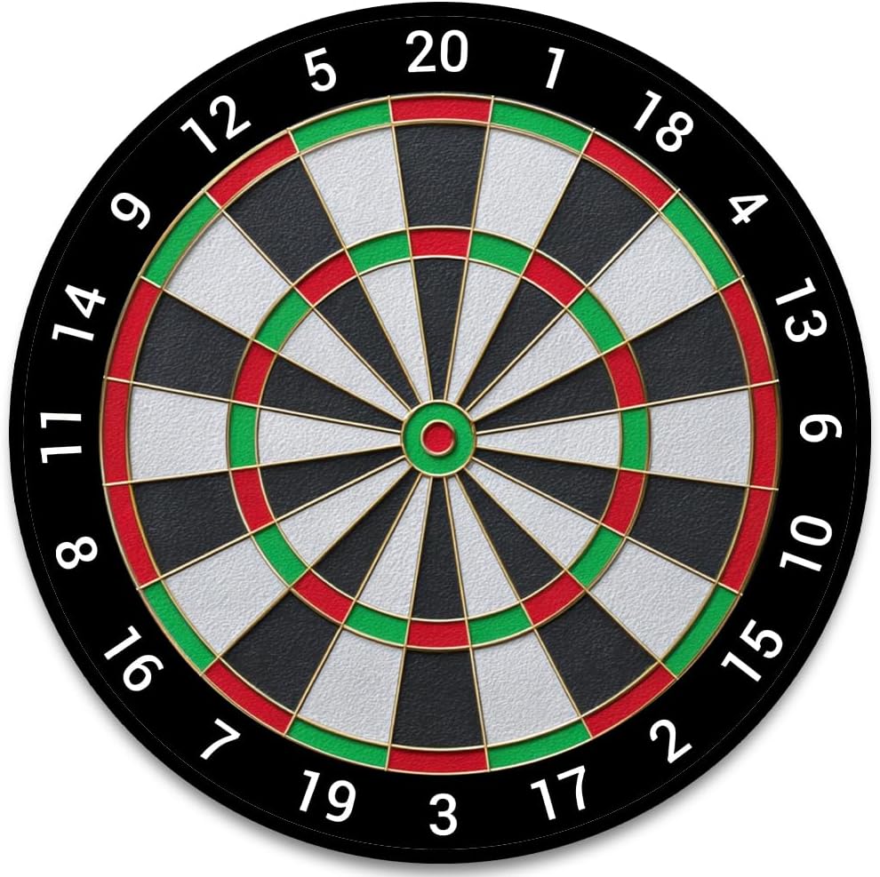 Professional Dartboard, 17.7 Inch Round, Litchi-Textured EVA Surface, Aluminum Alloy Frame, Black with Red and Green, Includes 6 Steel-Tip Darts