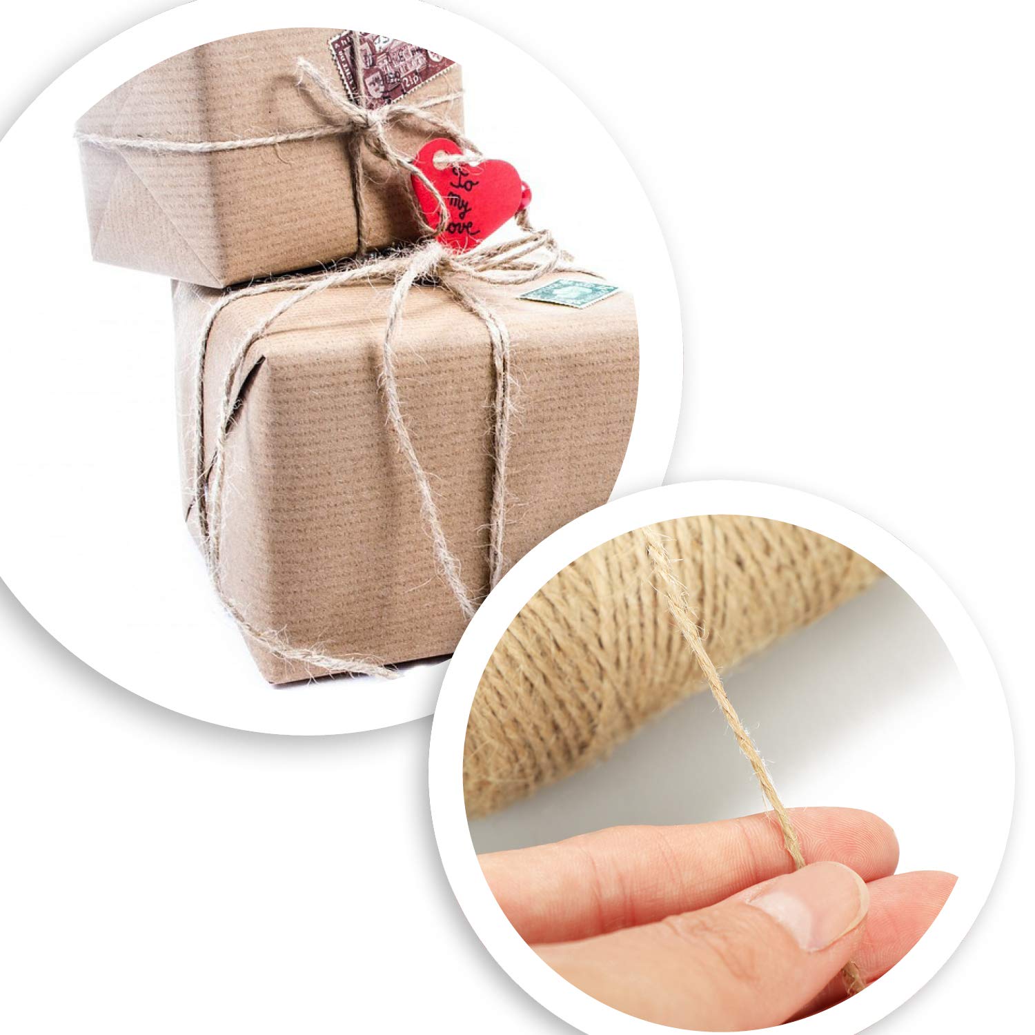 écologique Biodégradable Cordon De Jute 2x100m Avec Dévidoir - Ruban Naturel Et Vert Pour Jardin, Emballage Et DIY Ruban Emballage