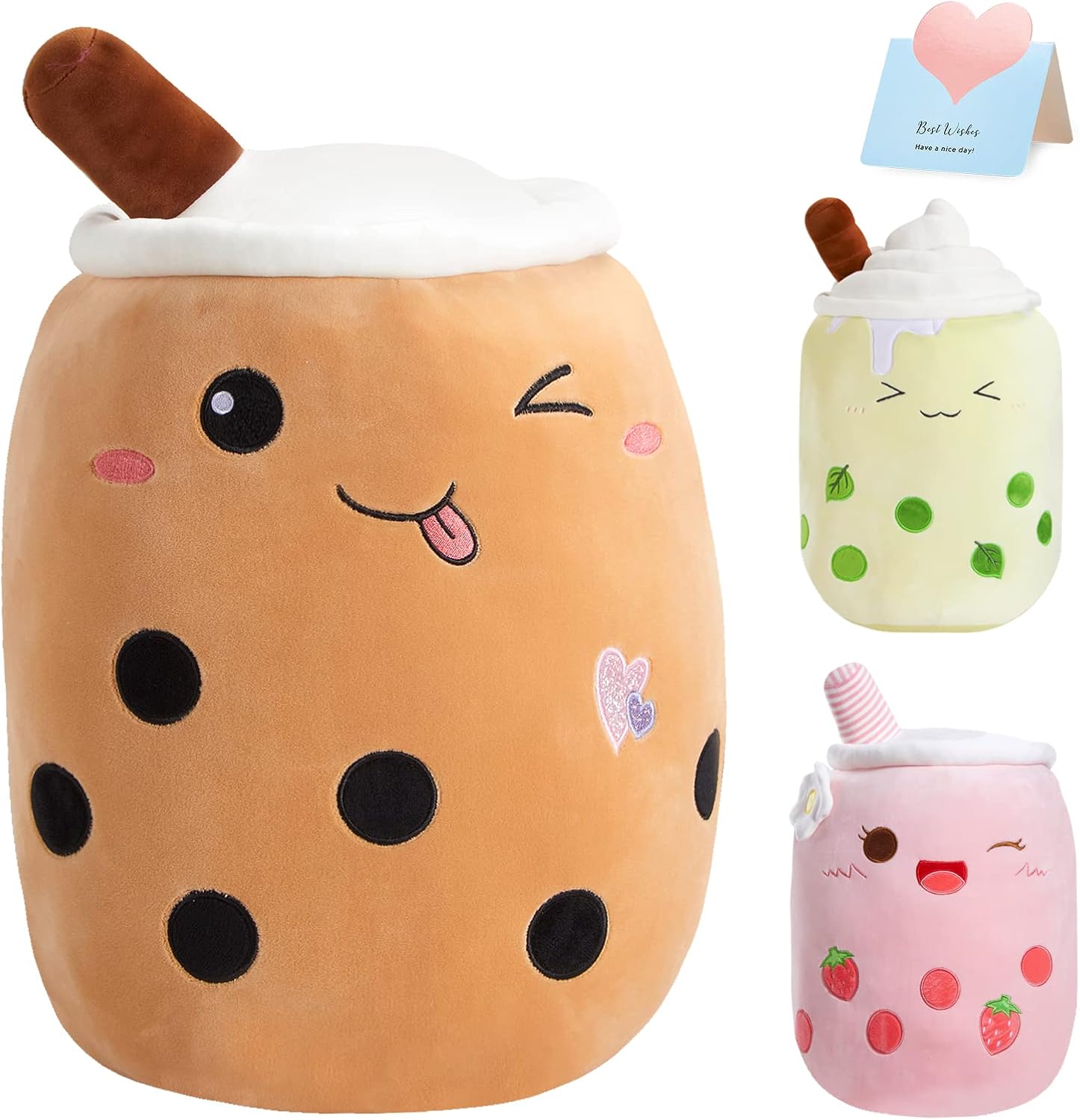 Athoinsu Cute Boba Milk Tea Plush Pillow 20'' Giant Chocolate Kawaii Stuffed Bubble Animal Toy Birthday Christmas Holiday Valentines Gifts for Kids, Girls, Boys