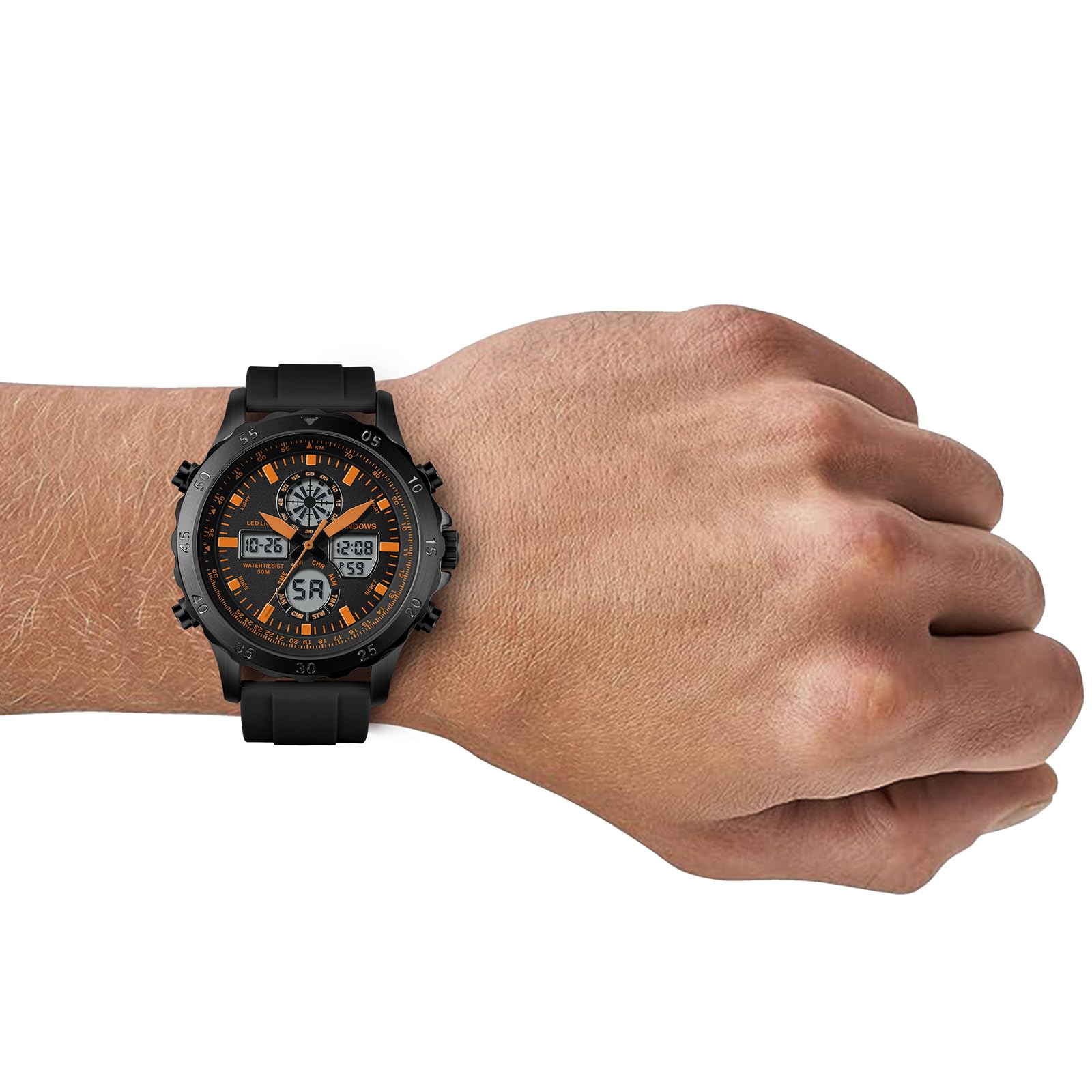 PINDOWS Orologi da uomo, impermeabile, alla moda, casual, multifunzione, cronografo, al quarzo, con calendario, cinturino in nylon