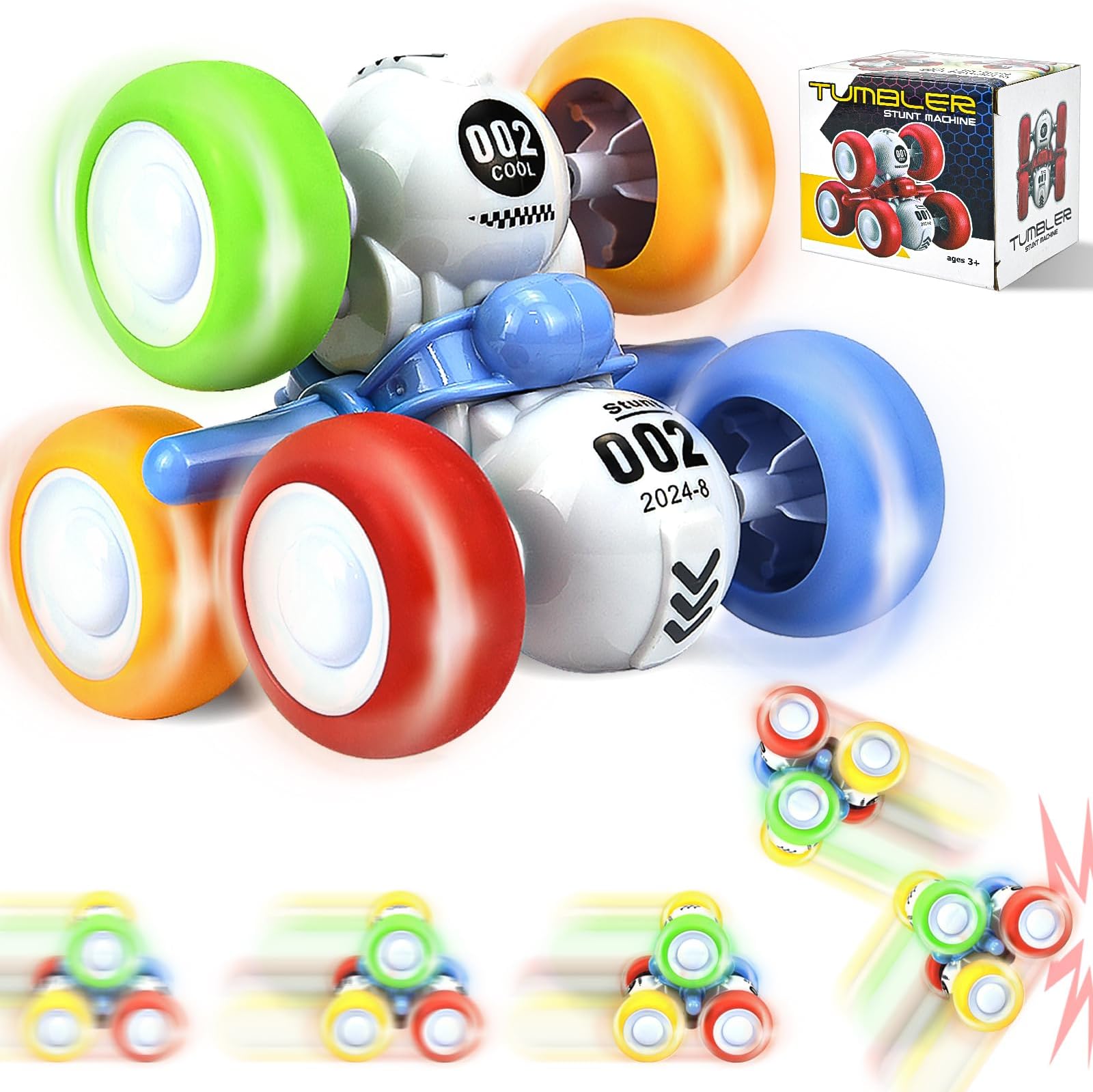 6 Wheels Pull Back Cars Toys for Toddler Age 3-6,360° Rotating Stunt Car Toys 3-6 Year Old Kids，Friction Powered Car Toys，Vehicles for Toys Age 3-6 Year Old Boy Girl Birthday Present (Color)