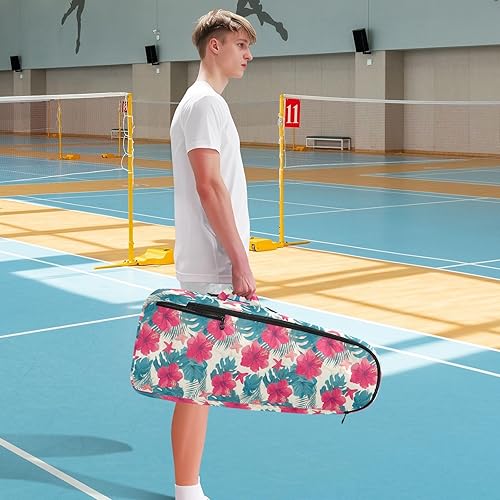 Miniatura 8 de Mochila de tenis para adultos, gran almacenamiento, hojas tropicales, flores de hibisco rojo, estrellas de mar, estilo hawaiano, bolsa de raqueta de