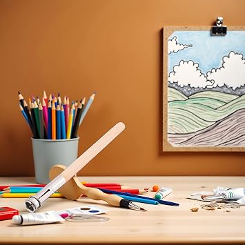 1Pc Light Brown Wooden Pencil Extenders Art Pencil Lengthener Crayon Extension with Aluminum Handle for Pencil Holders and Pen Holders School Office Supplies