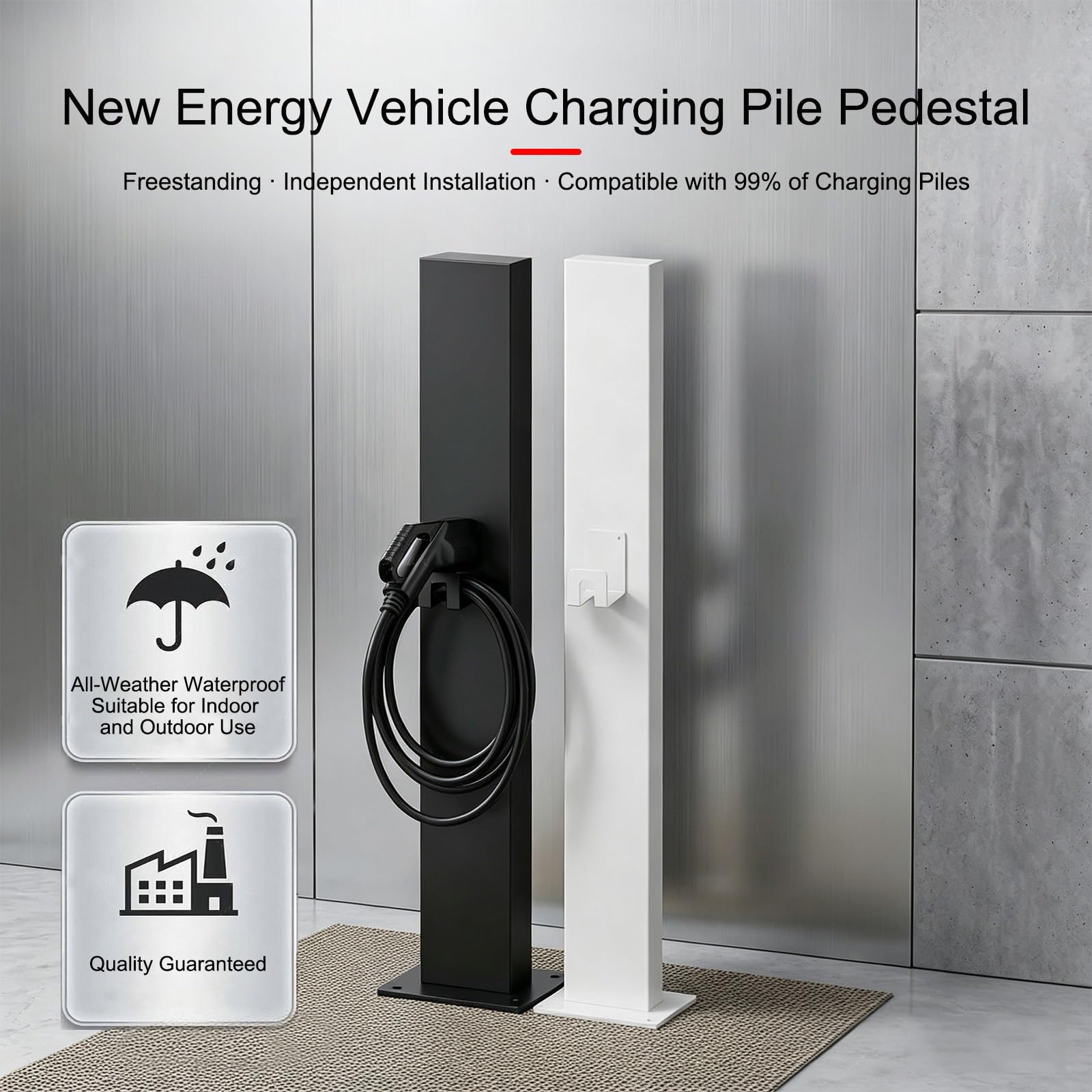 Supporto per Stazione di Ricarica EV,Colonnina di Ricarica Autoportante,Compatibile con Caricabatterie di Livello 1 e 2 Uso Interno/Esterno Altezza: 59,1 Pollici (più Colori Disponibili)(White)