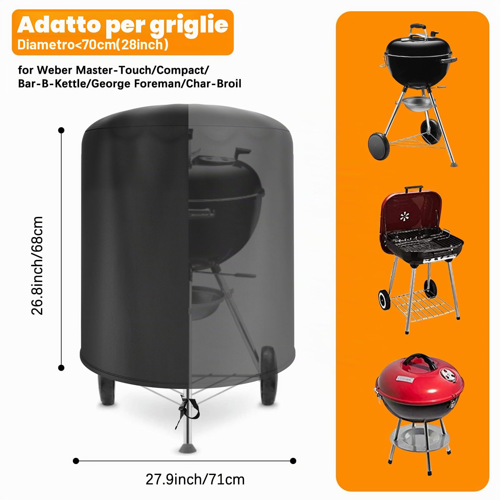 Weber 57cm Copri Griglia BBQ Oxford 500D Impermeabile Rotondo Φ71x68cm