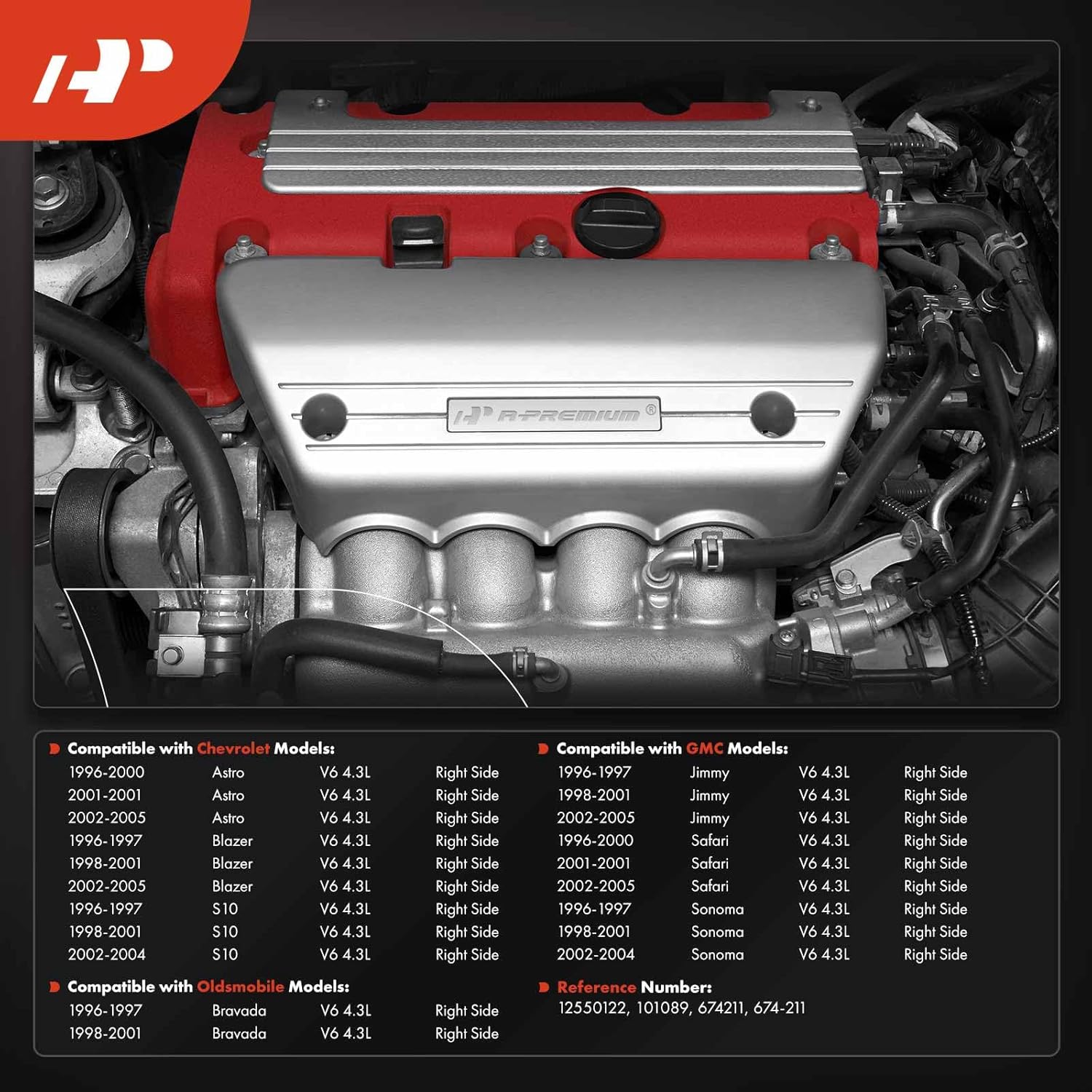 A-Premium Right Side Exhaust Manifold Kit W/Gasket, Flange Gasket, Studs, Nuts & Springs [4.3L] Compatible with Chevrolet Blazer, Astro, S10 & Oldsmobile Bravada & GMC Jimmy, Safari, Sonoma