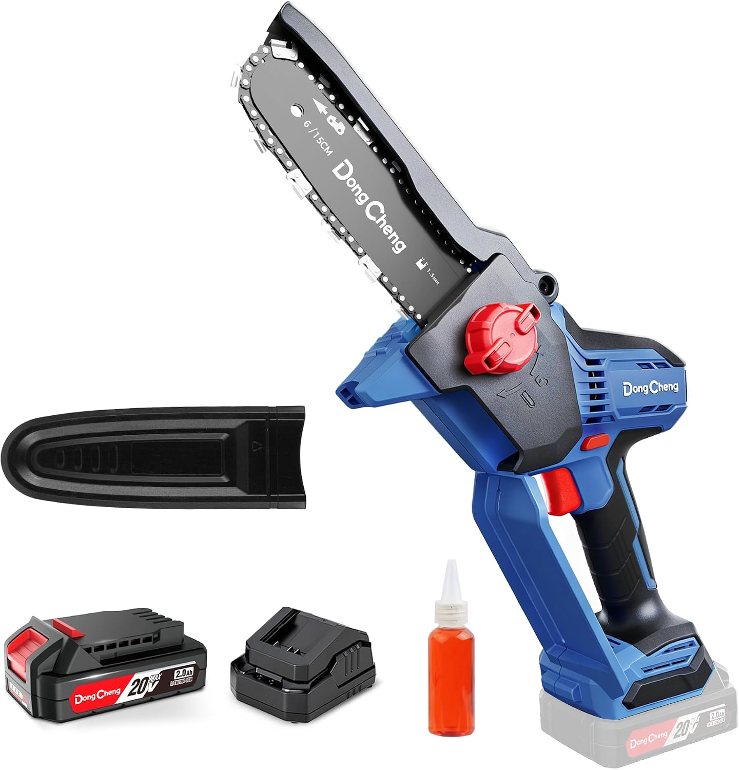 DongCheng 20V Brushless Mini Chainsaw 6-Inch Cordless with Auto Oiler