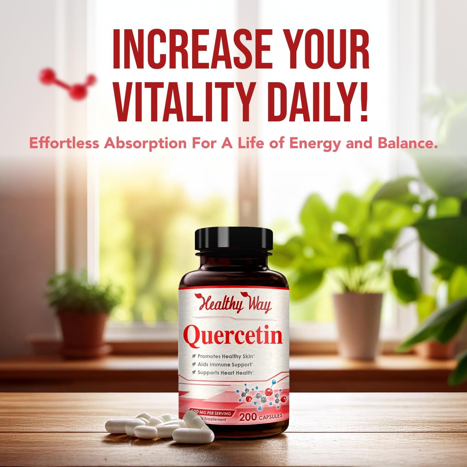 High Strength Quercetin 500mg Capsules - Once Daily Powerful Antioxidant Quercetin Supplement for Heart Aging Skin Brain and Immune Support - Vegan Friendly Gluten-Free Made in the USA (200 Servings) - Image 5
