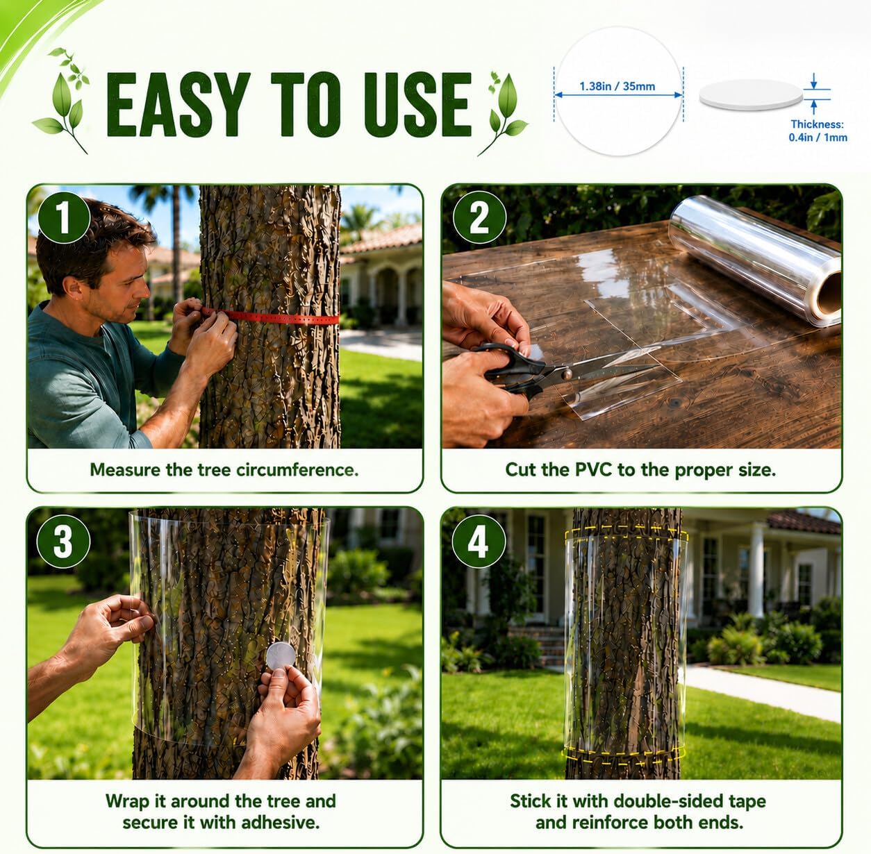 60" x 16" Clear PVC Tree Guard Wrap, Reusable Tree Trunk Protector with Adhesive Tape, Easy Install Iguana & Cat Climbing Deterrent for Small Trees, Garden and Yard image 5