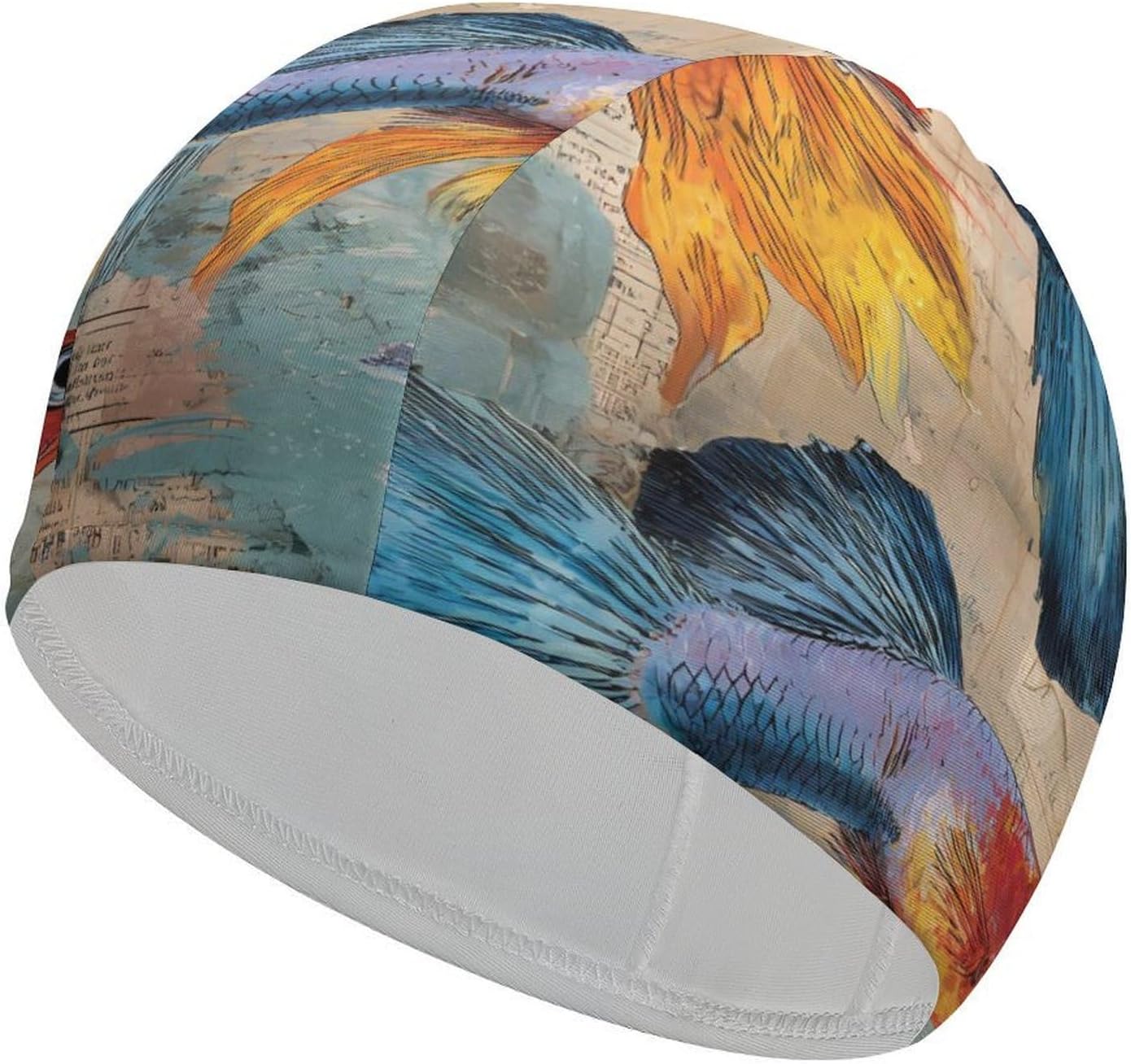 Guppy Fish Ocean Vintage Newspaper Womens Swim Cap for Men Adult Swimming Hat Curly Short Medium Long Hair