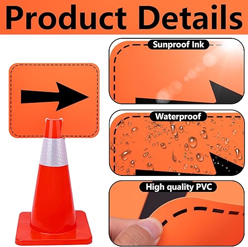 Miniatura 3 de 8 letreros de flecha de cono de tráfico, 12.5 x 10.4 pulgadas, reversibles, direccionales, cono superior para barricadas de patio, carretera,
