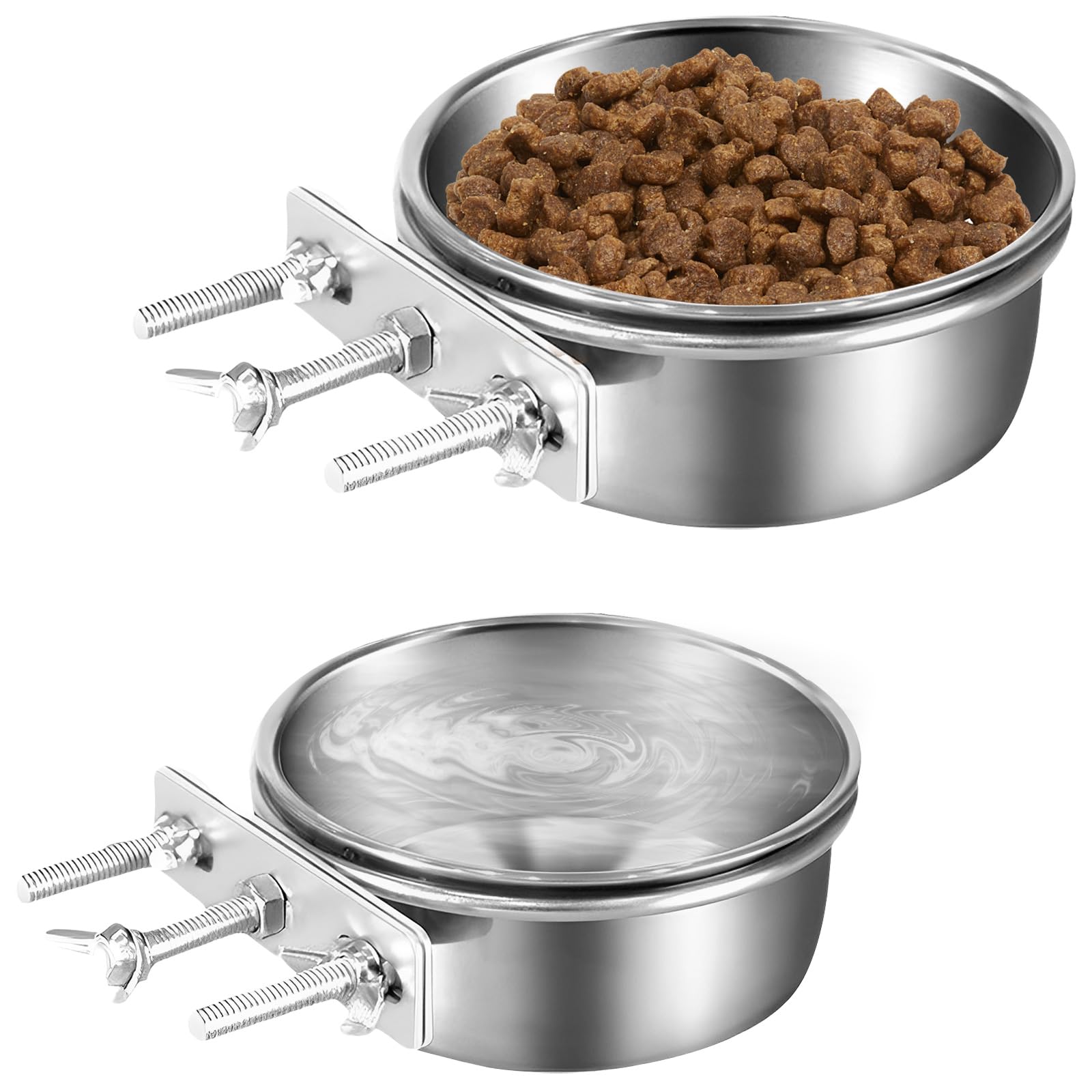 Sutowe 2Pcs Water Bowl for Kennel Cage Crates No Spill Hanging Pet Food Bowl Removable Stainless Steel Feeding Dish Crate Dog Bowls for Cat Puppy Birds Rats Guinea Pigs(12+14cm)