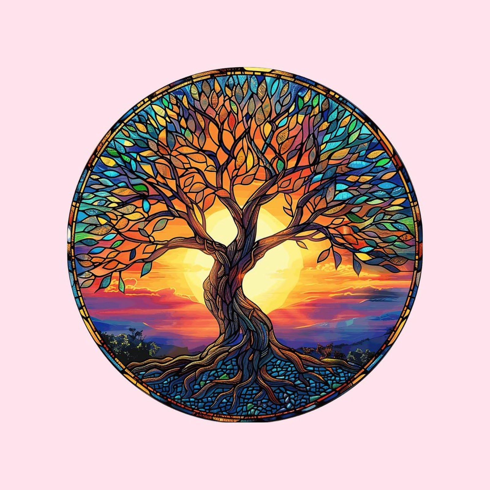 3PCS Tree of Life Stained Glass 4inch Car Decal for Students Holiday Gifts, Rainbow Christmas Decor Window Decal UV-Resistant, Car Window Stickers for Water Bottles Box Water Bottles Vehicles