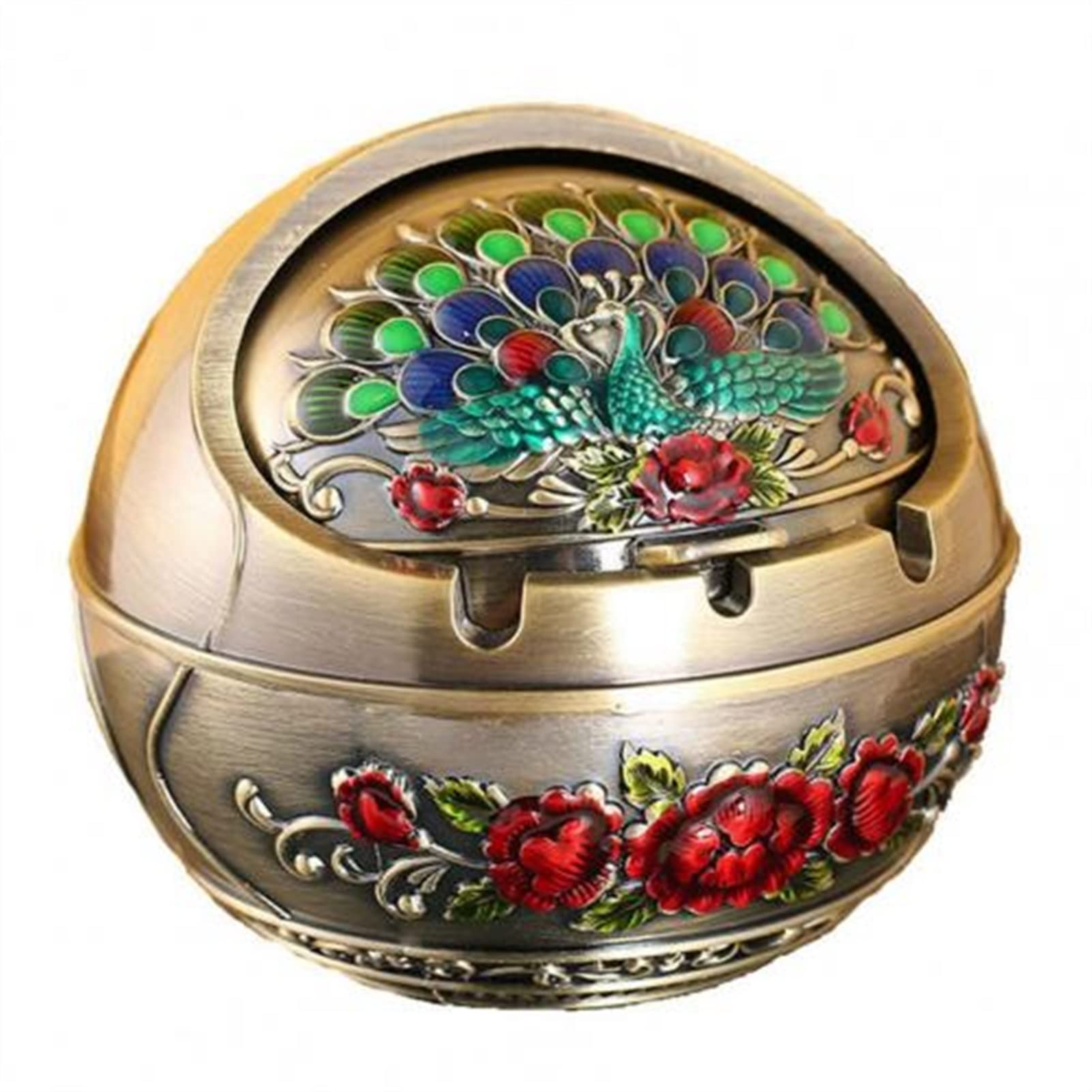 ashtray， Ashtray for Household Zinc Alloy Retro Large Ash Holder with Lid for Home Smell Proof(6)