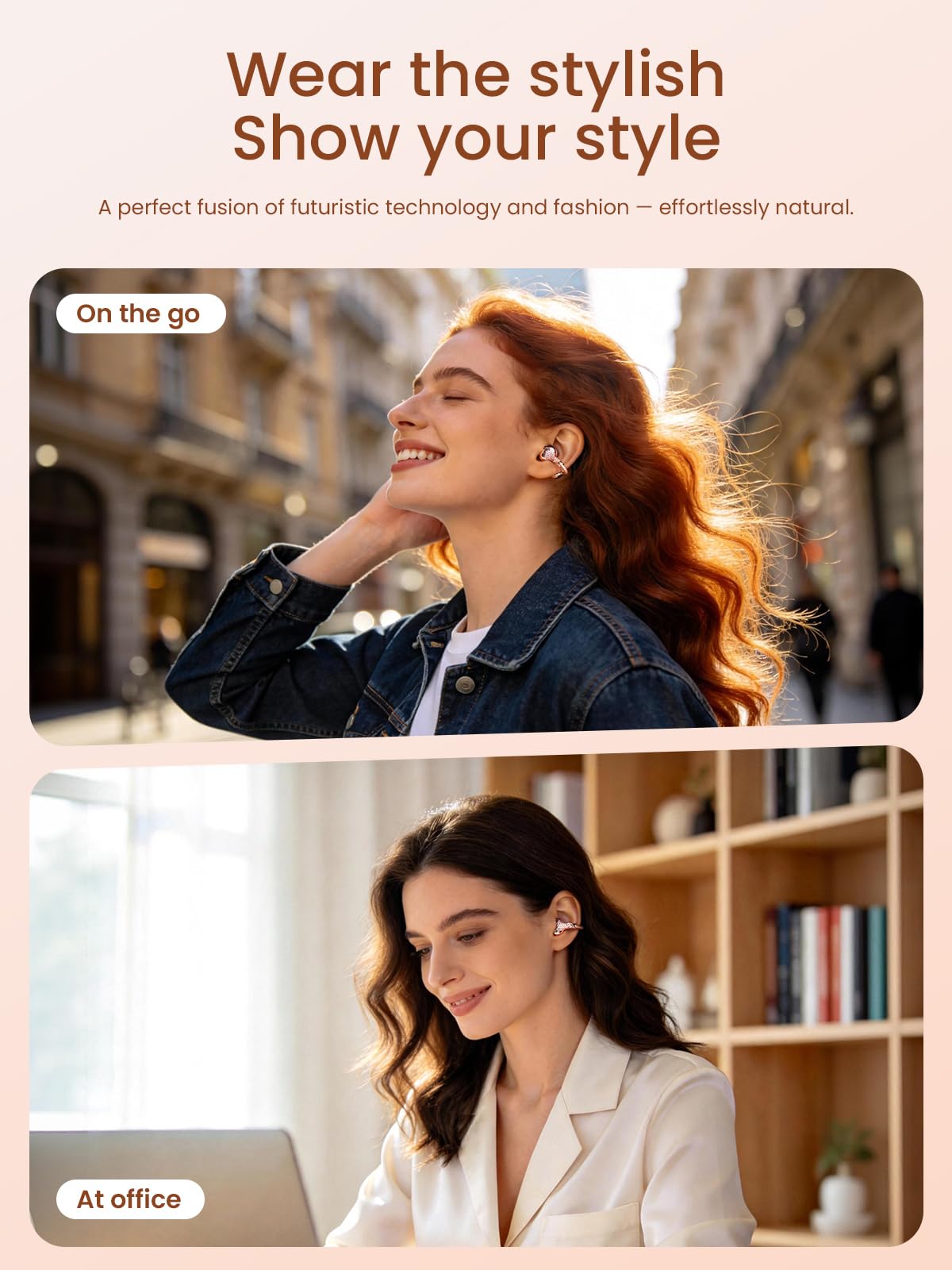 JewelPods C3 - Auricolari wireless Bluetooth aperti per un comfort che dura tutto il giorno, filo di memoria ultra leggero, 60 ore di riproduzione, resistente al sudore e all'acqua, suono