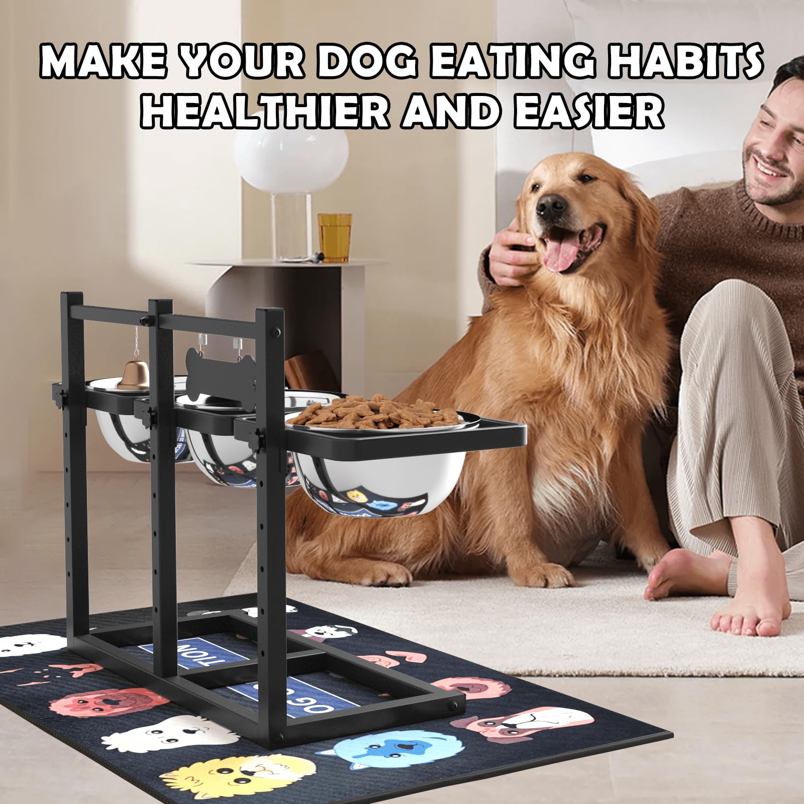 Soporte elevado para cuencos para perros medianos/grandes con comedero lento y alfombrilla, altura ajustable de 3.9 pulgadas, 5.5 pulgadas, 7.1 pulgadas, 8.7 pulgadas, 10.2 pulgadas, 11.8 pulgadas, 58