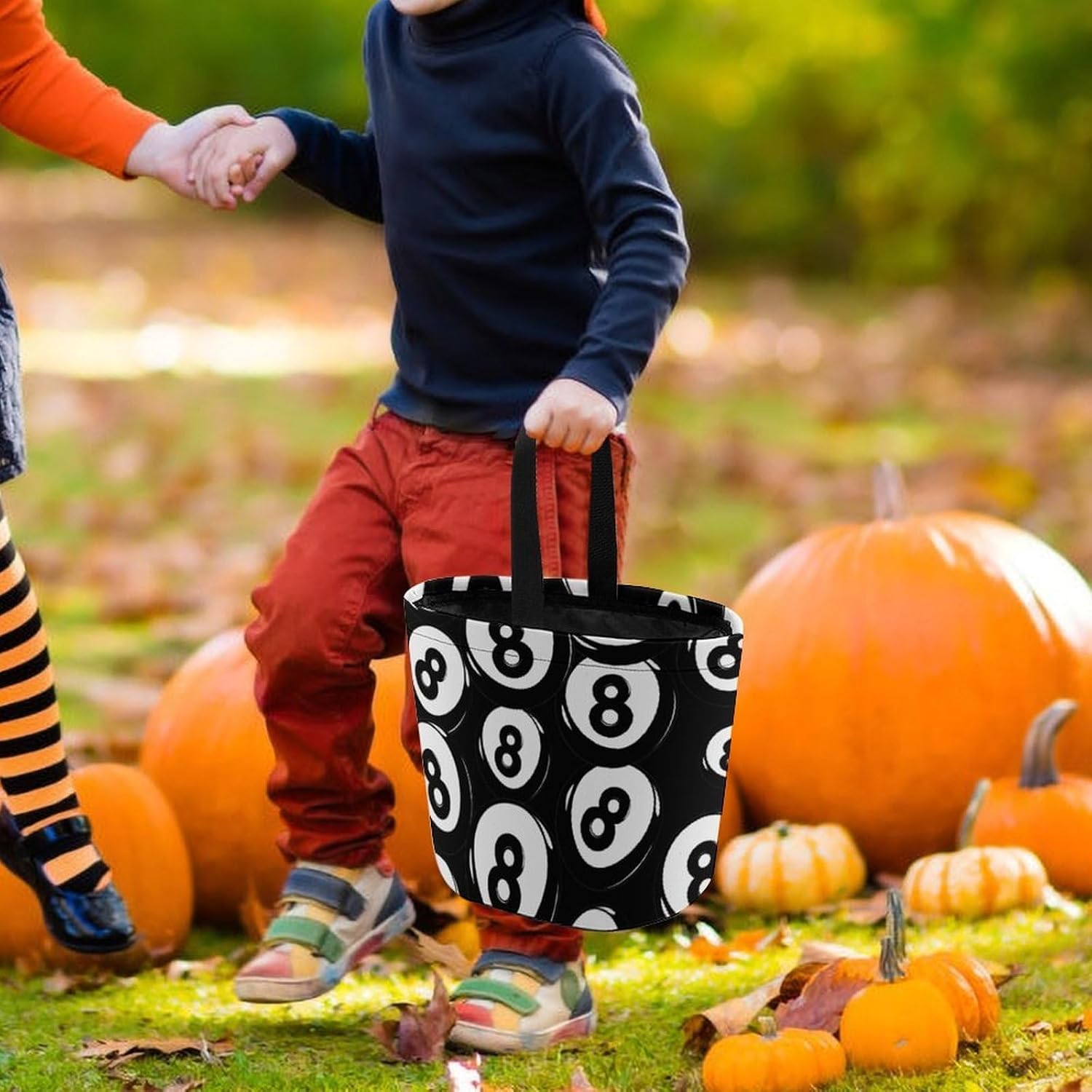8 Ball Pool Cue Billiards Halloween Treat Bag Reusable Candy Basket Tote Goody Bags Gift Party