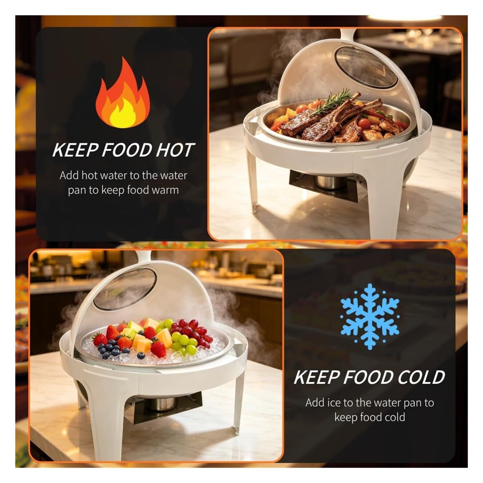 Buffet con scaldavivande roll-top da 6,8 litri con coperchio visivo