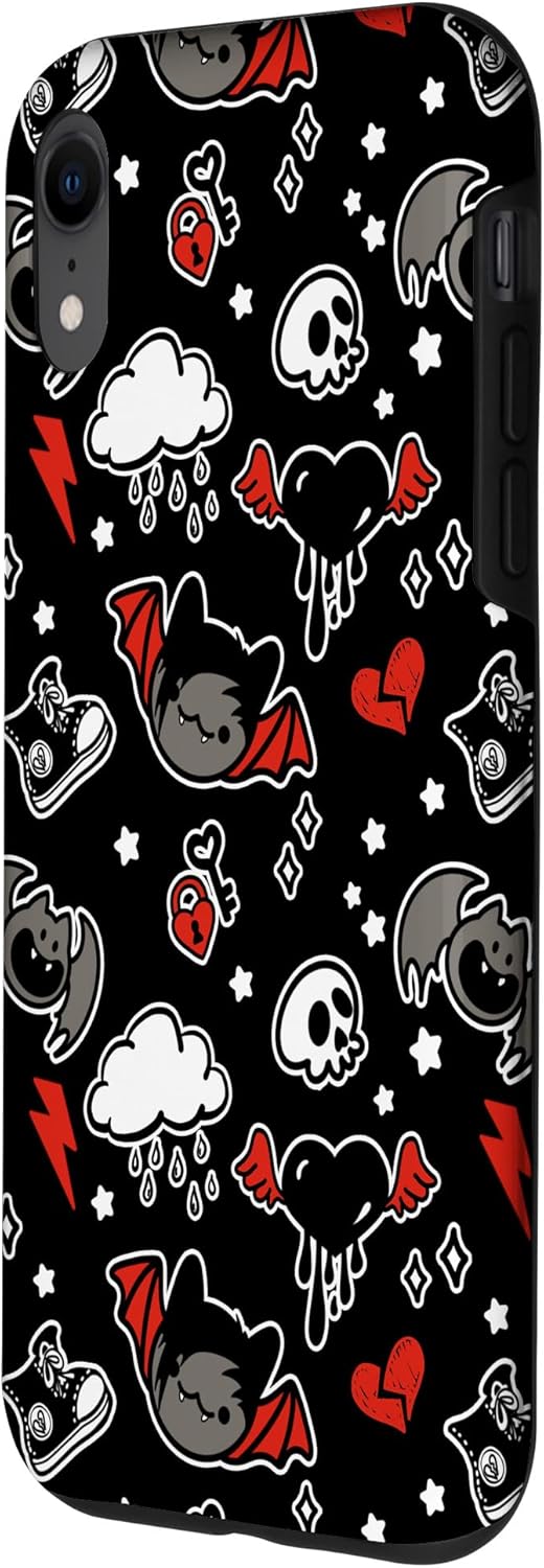 Emo Bat Scene Kid Halloween Chibi Skull Broken Heart Alt Case for iPhone XR
