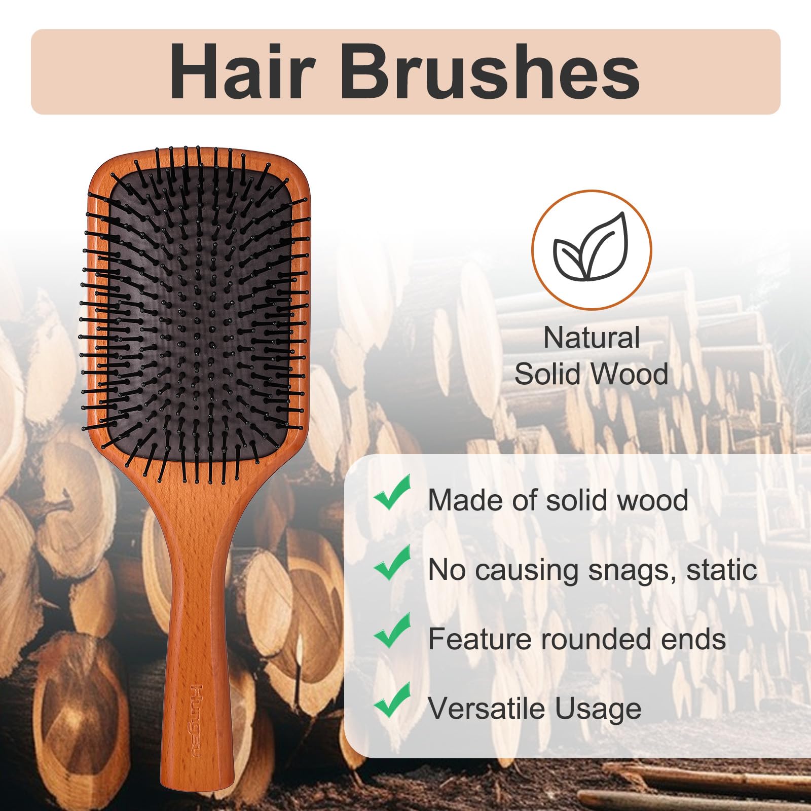 Paddle Hair Brush, Beechwood Wood Hair Brush, Wooden Brushes for Hair Thick Thin, Curly And Dry, Can Be Used on Wet Or Dry Hair - Image 3