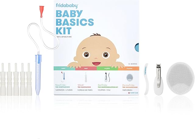 Kit de cuidados básicos para bebês da FridaBaby | Um conjunto de presente essencial para registro inclui NoseFrida, NailFrida, Windi, DermaFrida e estojo de transporte de silicone  um ótimo valor para manter seu bebê saudável e