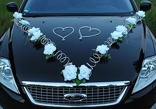 Marta Auto Schmuck Braut Paar Rose Deko Dekoration Autoschmuck Hochzeit Car Auto Wedding Deko PKW (Reinweiß/Weiß)