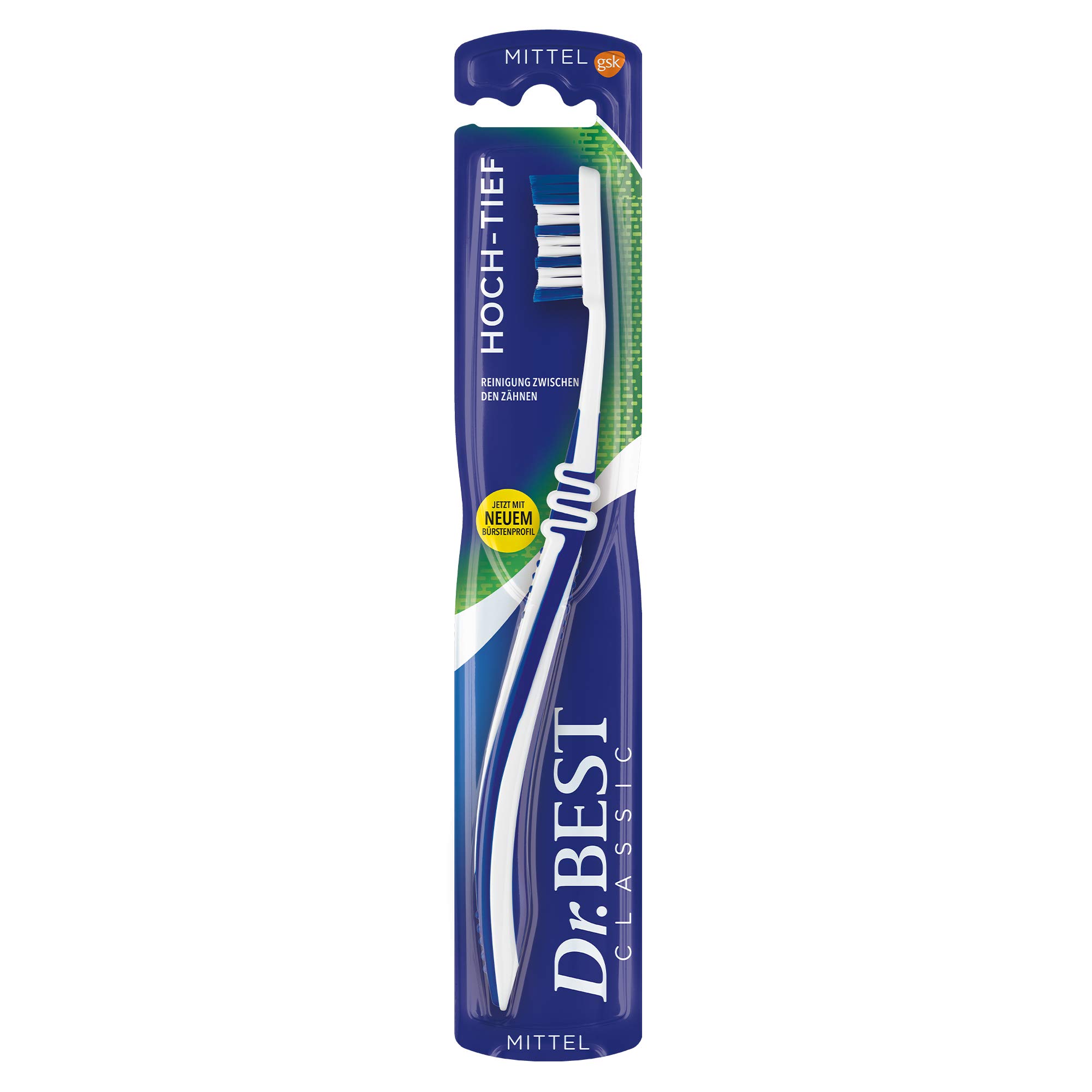 Best High-Low Toothbrush, Medium, for Thorough Cleaning Between Teeth with Curved Brush Profile, Pack of 1