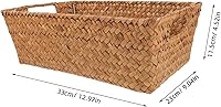 Vista 7 de Angoily Cesta de almacenamiento tejida a mano de hierba marina, organizador rectangular para escritorio, cesta portátil de hierba marina, asa