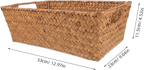 Miniatura 7 de Angoily Cesta de almacenamiento tejida a mano de hierba marina, organizador rectangular para escritorio, cesta portátil de hierba marina, asa
